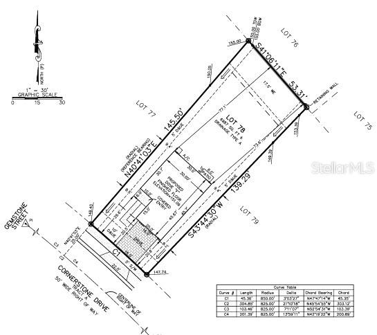 This is a land survey map showing the plot dimensions and building footprint for Lot 78 — 395 CORNERSTONE DRIVE, GROVELAND, FL