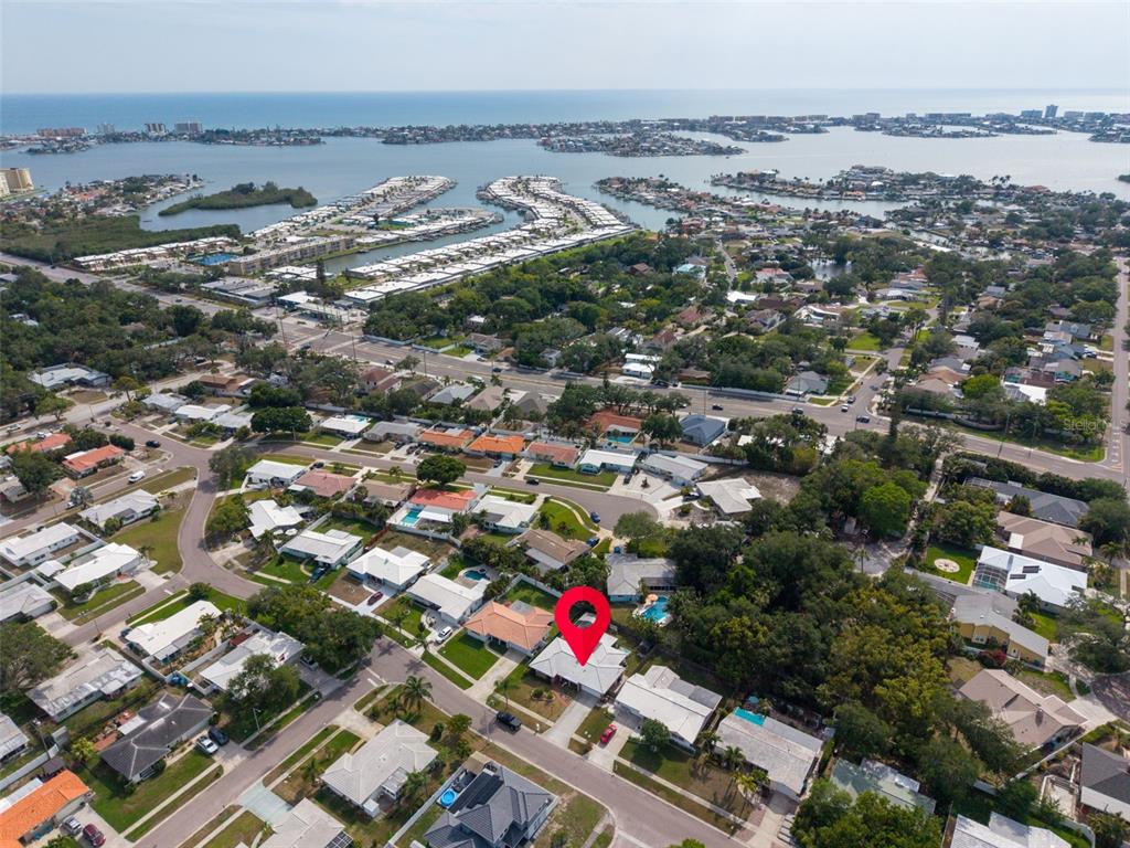 An aerial view shows a residential neighborhood with a red pin marking a specific house — 5676 WILLIAMS BOULEVARD, SEMINOLE, FL