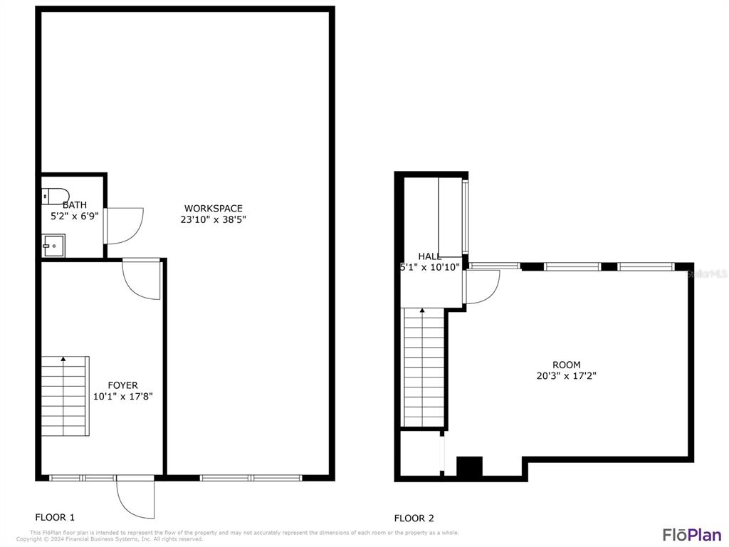 This is a two-story floor plan showing a foyer, workspace, bath, hall, and room — 2323 N STATE STREET UNIT 76, BUNNELL, FL