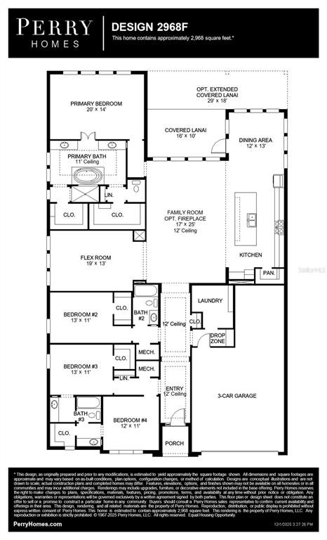 This is a floor plan for a Perry Homes single-story house design — 13092 CAMELOT LANE, PUNTA GORDA, FL