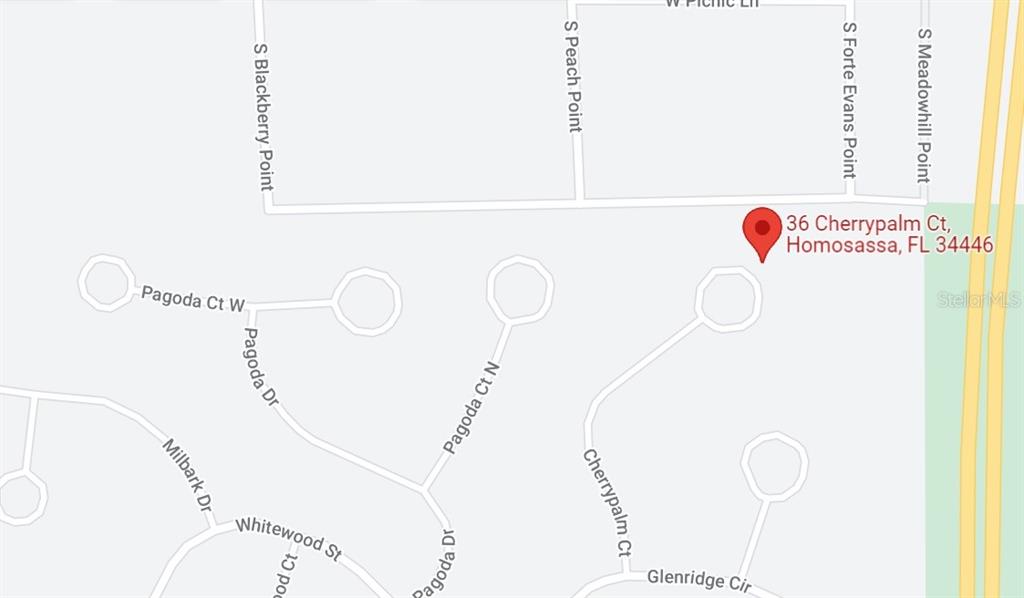 This is a map showing the location of a property in Homosassa, Florida — 36 CHERRYPALM COURT, HOMOSASSA, FL