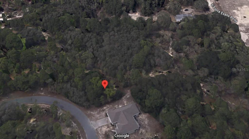 An aerial view shows a house with a driveway located in a wooded residential area — 36 CHERRYPALM COURT, HOMOSASSA, FL