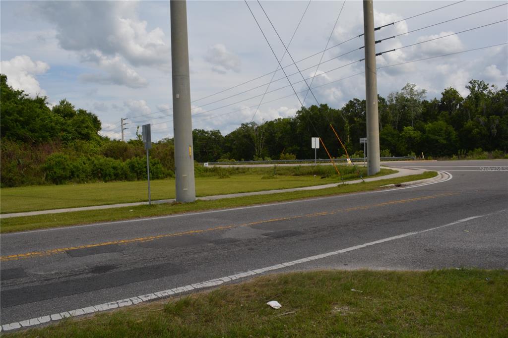 A paved road curves past a grassy lot with two large utility poles and trees — 0 BRISSON AVENUE AVENUE, SANFORD, FL