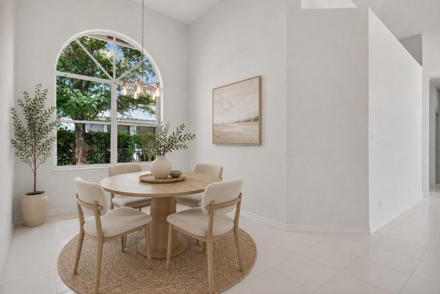 A dining area features a round wooden table, four chairs, and an arched window — 10251 NW 62nd Drive, Parkland FL 33076, PARKLAND, FL