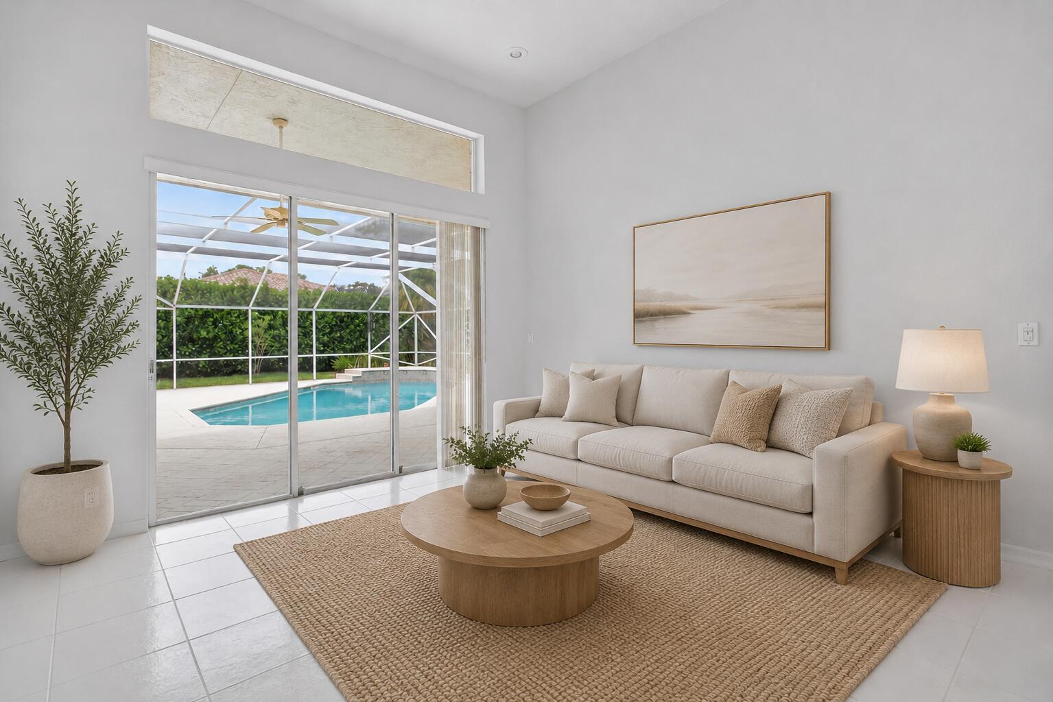 A bright dining room features white tile floors, a large arched window, and a chandelier — 10251 NW 62nd Drive, Parkland FL 33076, PARKLAND, FL