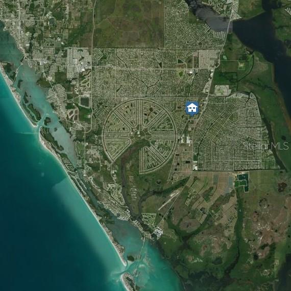 This is an aerial map showing a residential area with a prominent circular street layout — 17 DONLON DRIVE, ROTONDA WEST, FL