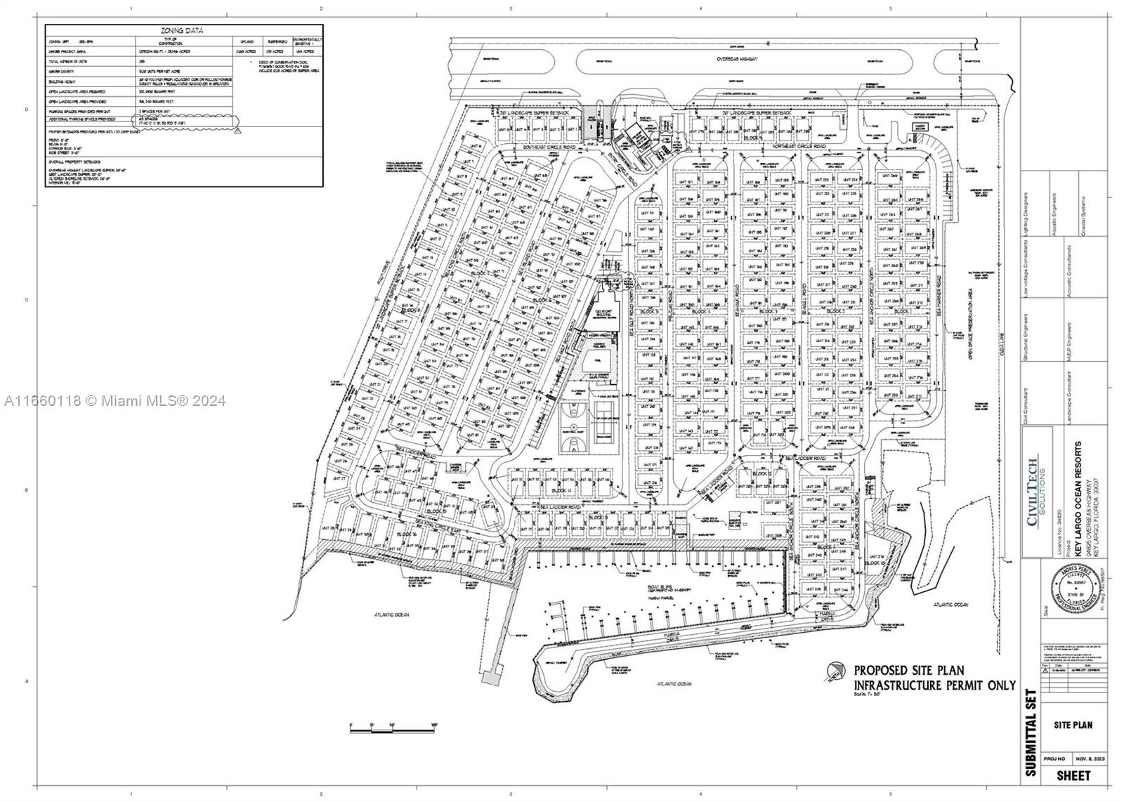 This is a site plan rendering for a residential development project with multiple building units — 94825 Overseas Hwy #54, Key Largo FL 33037, KEY LARGO, FL