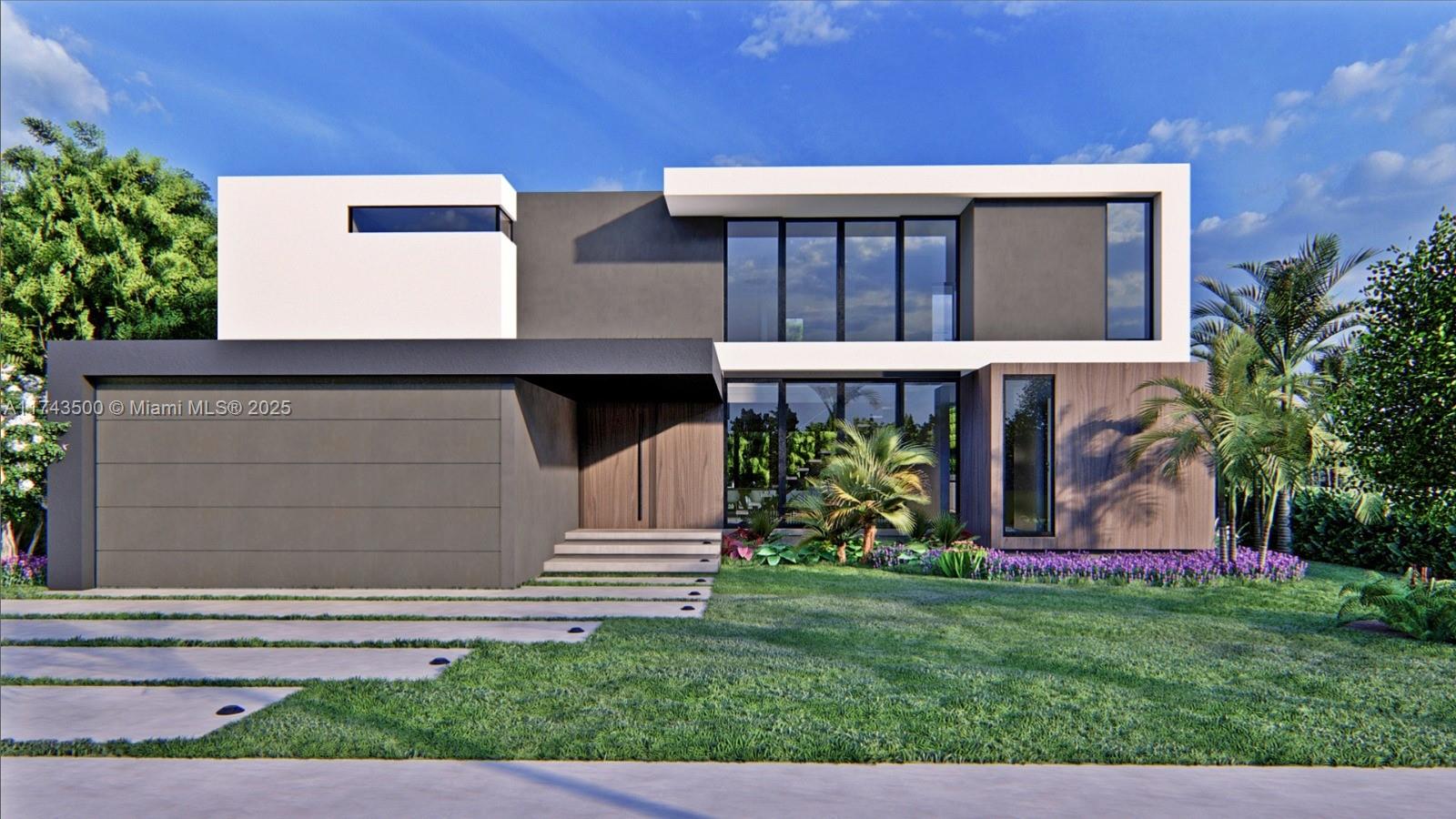 This is a rendering of a modern two-story house with a flat roof and garage — 1409 Hollywood Blvd, Hollywood FL 33020, HOLLYWOOD, FL