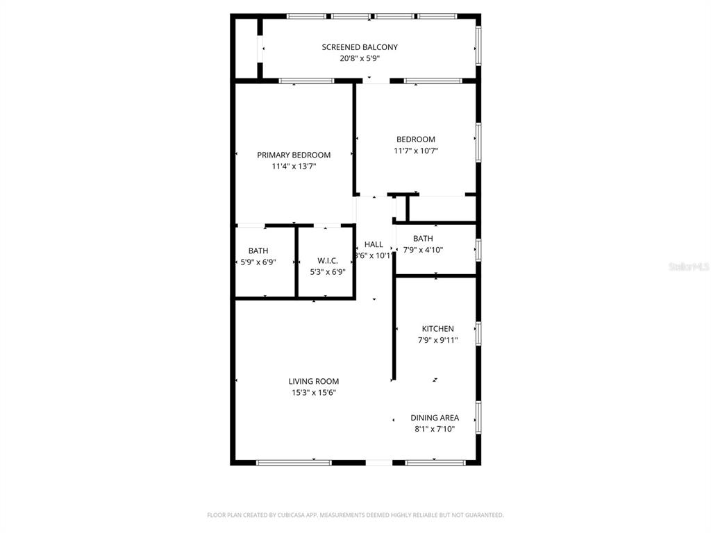 This is a floor plan of a two-bedroom apartment with a screened balcony — 11100 86TH AVENUE UNIT 310, SEMINOLE, FL
