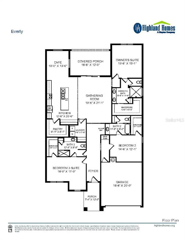This is a floor plan for a single-story home featuring three bedrooms and a garage — 7082 SUNDIAL DRIVE, LAKELAND, FL