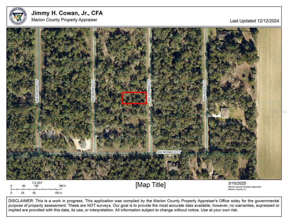 This is a property appraiser map showing a highlighted parcel of land in Marion County — 0 SW GERING COURT, DUNNELLON, FL