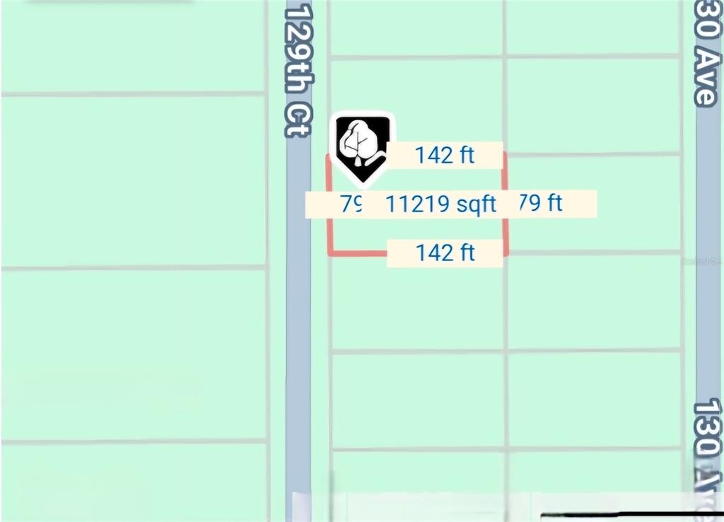This is a map showing a rectangular lot with dimensions of 79 feet by 142 feet — LOT 14 SE 129TH COURT, DUNNELLON, FL