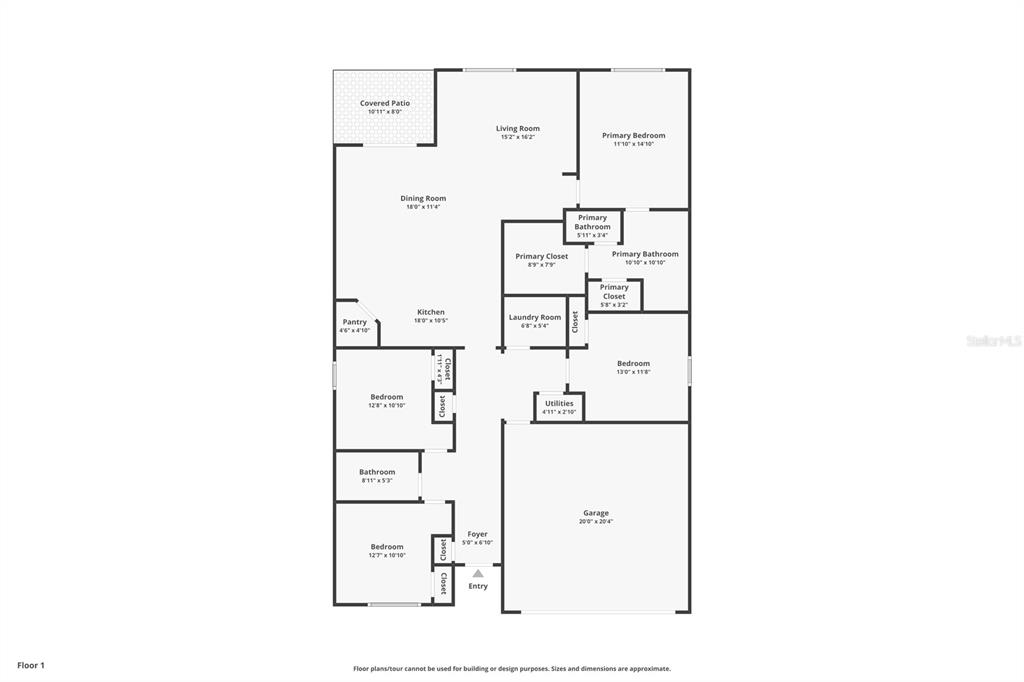 This is a floor plan for a single-story house with three bedrooms and a garage — 11215 MURRAYSVILLE DRIVE, SPRING HILL, FL