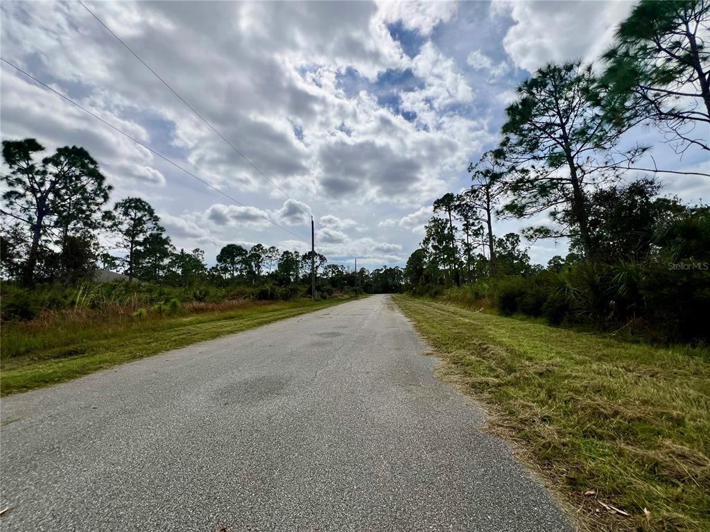A paved road stretches through a rural area with trees and a cloudy sky — 451 FELLENZ STREET, PORT CHARLOTTE, FL