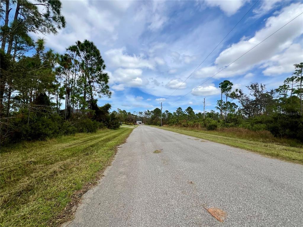 A paved road stretches through a wooded area under a cloudy blue sky — 451 FELLENZ STREET, PORT CHARLOTTE, FL
