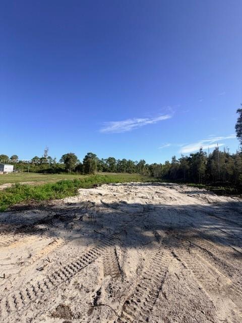 A view of a cleared, sandy lot with tire tracks and surrounding trees under a sky — 870 E Arturo St, Lehigh Acres FL 33974, LEHIGH ACRES, FL