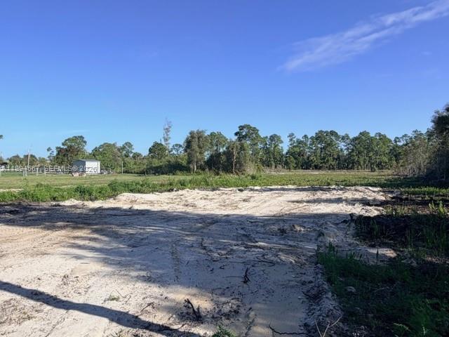 A cleared, sandy lot sits in front of a line of trees under a blue sky — 870 E Arturo St, Lehigh Acres FL 33974, LEHIGH ACRES, FL