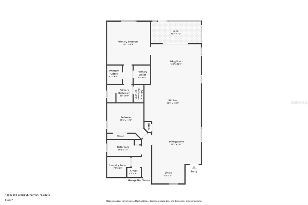 This is a floor plan showing the layout of a single-story residential home — 13840 OLD CREEK COURT, PARRISH, FL