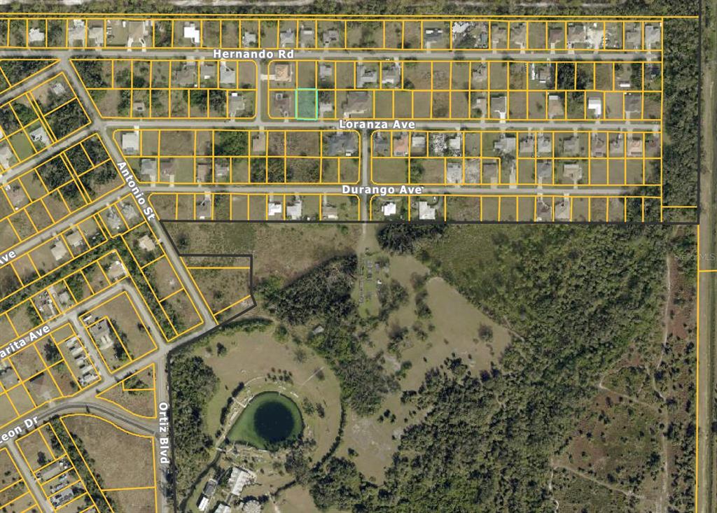 This is an aerial map showing residential lots and streets in a suburban neighborhood — LORANZA AVENUE, NORTH PORT, FL