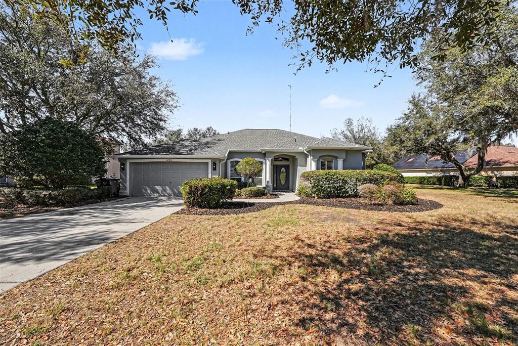 A single-story house with a gray garage, a front entrance, and a landscaped yard — 12251 CREEK EDGE DRIVE, RIVERVIEW, FL