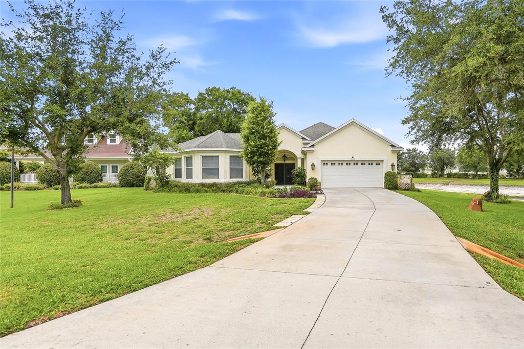 A single-story house with a beige exterior, a two-car garage, and a concrete driveway — 19930 DOLORES ANN COURT, LUTZ, FL