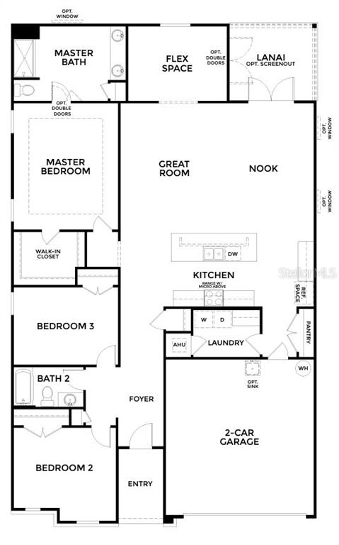 This image is a floor plan for a single-story house with a two-car garage — 25647 PINE VALLEY DRIVE, SORRENTO, FL