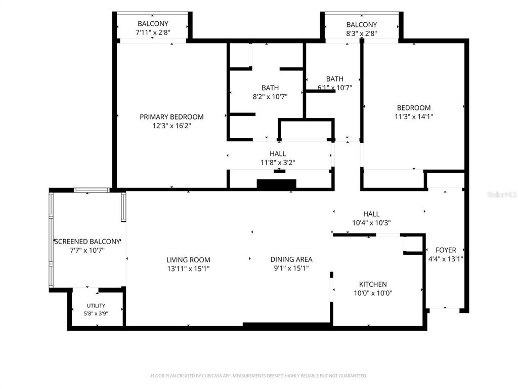 This is a floor plan for a two-bedroom apartment with two bathrooms and two balconies — 800 S GULFVIEW BOULEVARD UNIT 403, CLEARWATER BEACH, FL