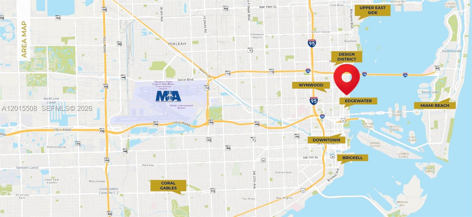 This is a map showing the location of a property in relation to Miami neighborhoods — 441 NE 26th St, Miami FL 33137, MIAMI, FL