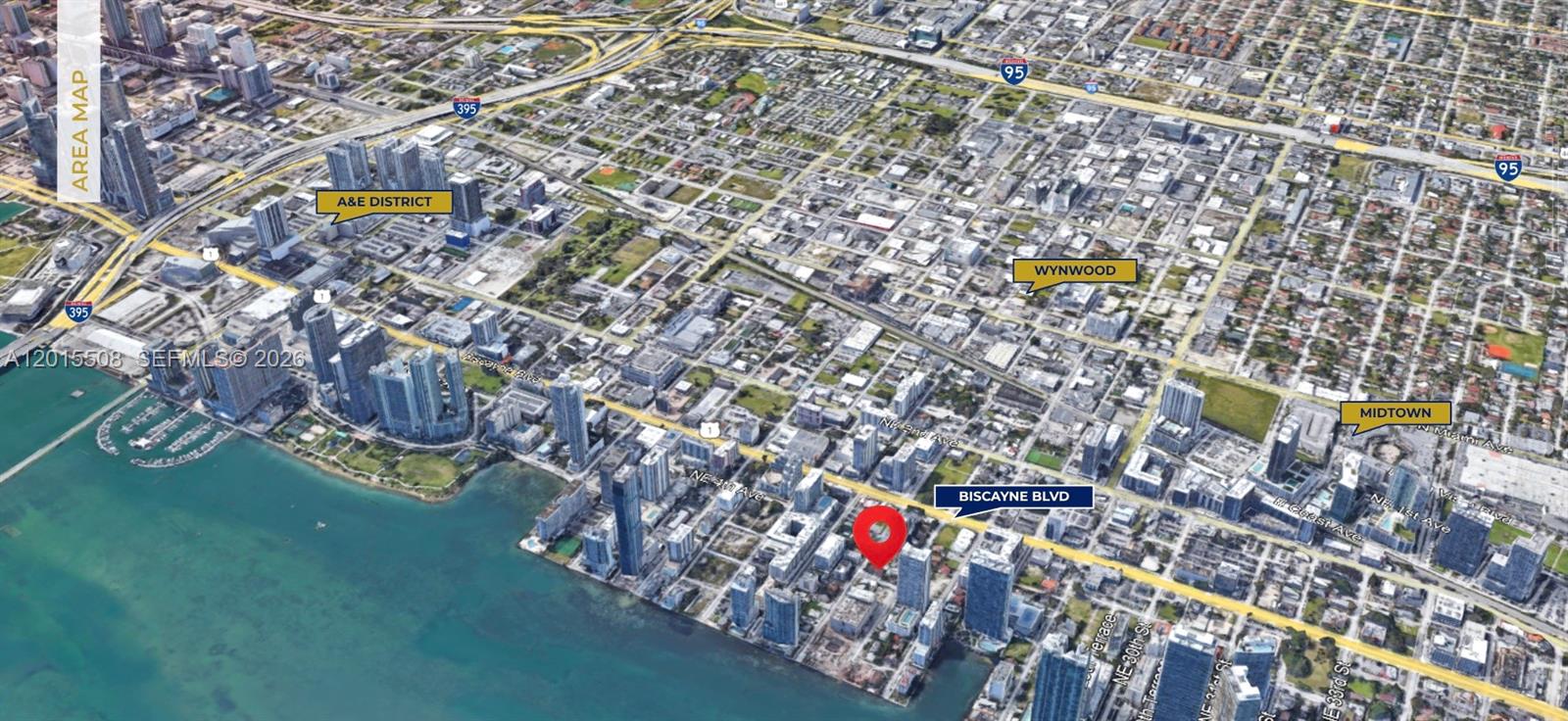This is an aerial map showing the location of a property near Biscayne Boulevard in Miami — 441 NE 26th St, Miami FL 33137, MIAMI, FL