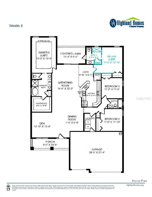 This is a floor plan for a Highland Homes Westin II house model — 5990 FRESHWATER CANYON DRIVE, ST CLOUD, FL