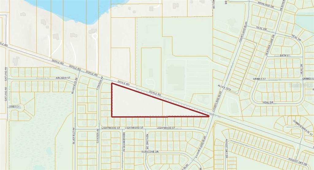 This is a map showing a triangular parcel of land bordered by Doyle Road — 0 DOYLE ROAD, DELTONA, FL