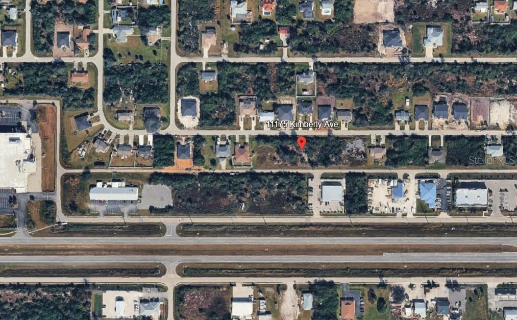 This aerial map view shows a vacant lot surrounded by residential and commercial properties — 11175 KIMBERLY AVENUE, ENGLEWOOD, FL