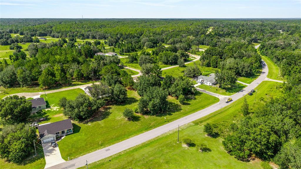 An aerial view shows several houses situated on large, wooded lots along a paved road — 203 & 215 E CITRUS SPRINGS BOULEVARD, CITRUS SPRINGS, FL