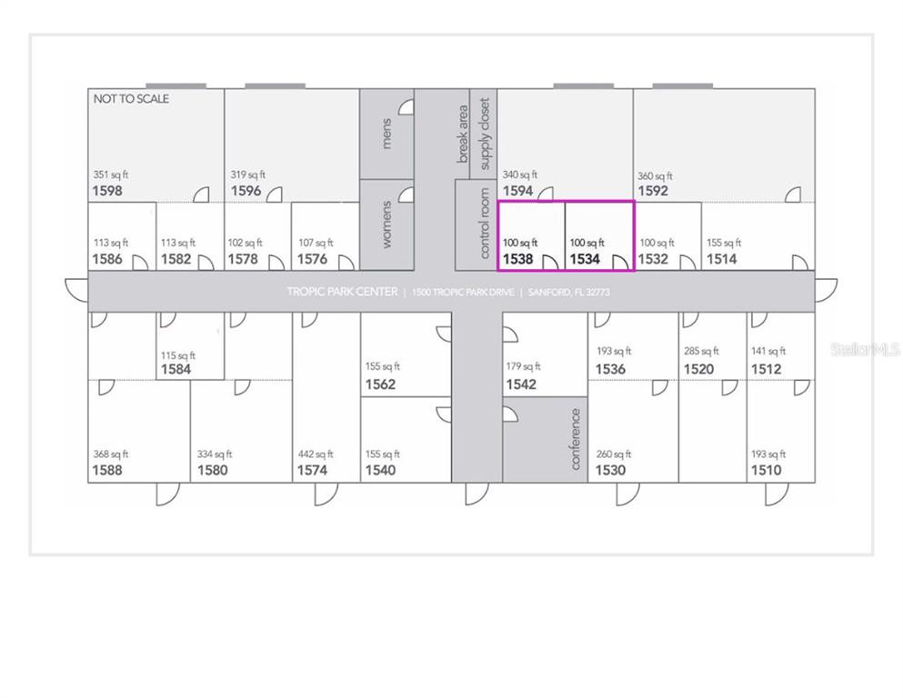 This is a floor plan showing the layout of multiple commercial office units — 1534-1538 TROPIC PARK DRIVE UNIT 1534-1538, SANFORD, FL