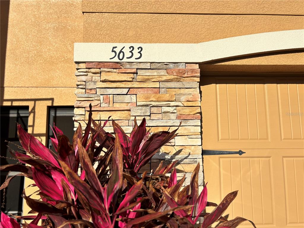 A stone-accented exterior wall features the house number 5633 above a tan garage door — 5633 BLACKFIN DRIVE, NEW PORT RICHEY, FL
