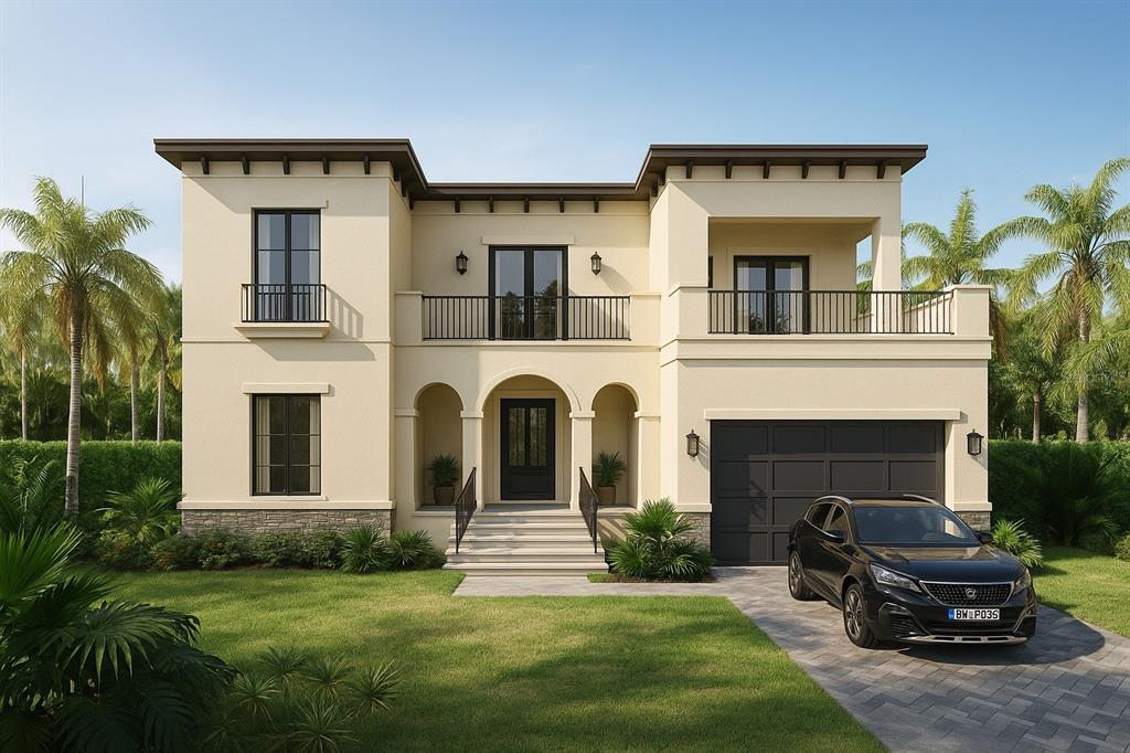 This is a rendering of a two-story Mediterranean-style house with a garage and driveway — 4621 W EL PRADO BOULEVARD, TAMPA, FL