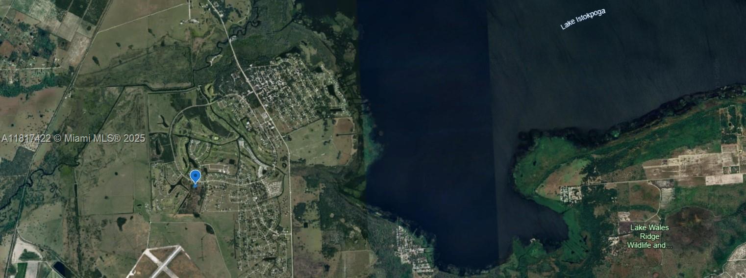 This is an aerial map view showing a residential area adjacent to Lake Istokpoga — 1001 Little CT, Sebring FL 33876, SEBRING, FL