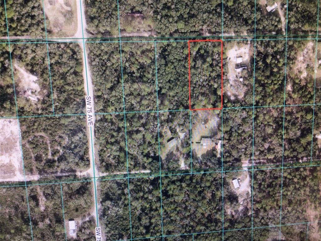 An aerial map view shows a rectangular plot of land outlined in red — 0 SW 156 PLACE, DUNNELLON, FL