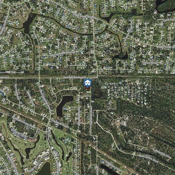 This is an aerial map view of a residential neighborhood with a highlighted property location — 1035 HIGHLANDS ROAD, PUNTA GORDA, FL