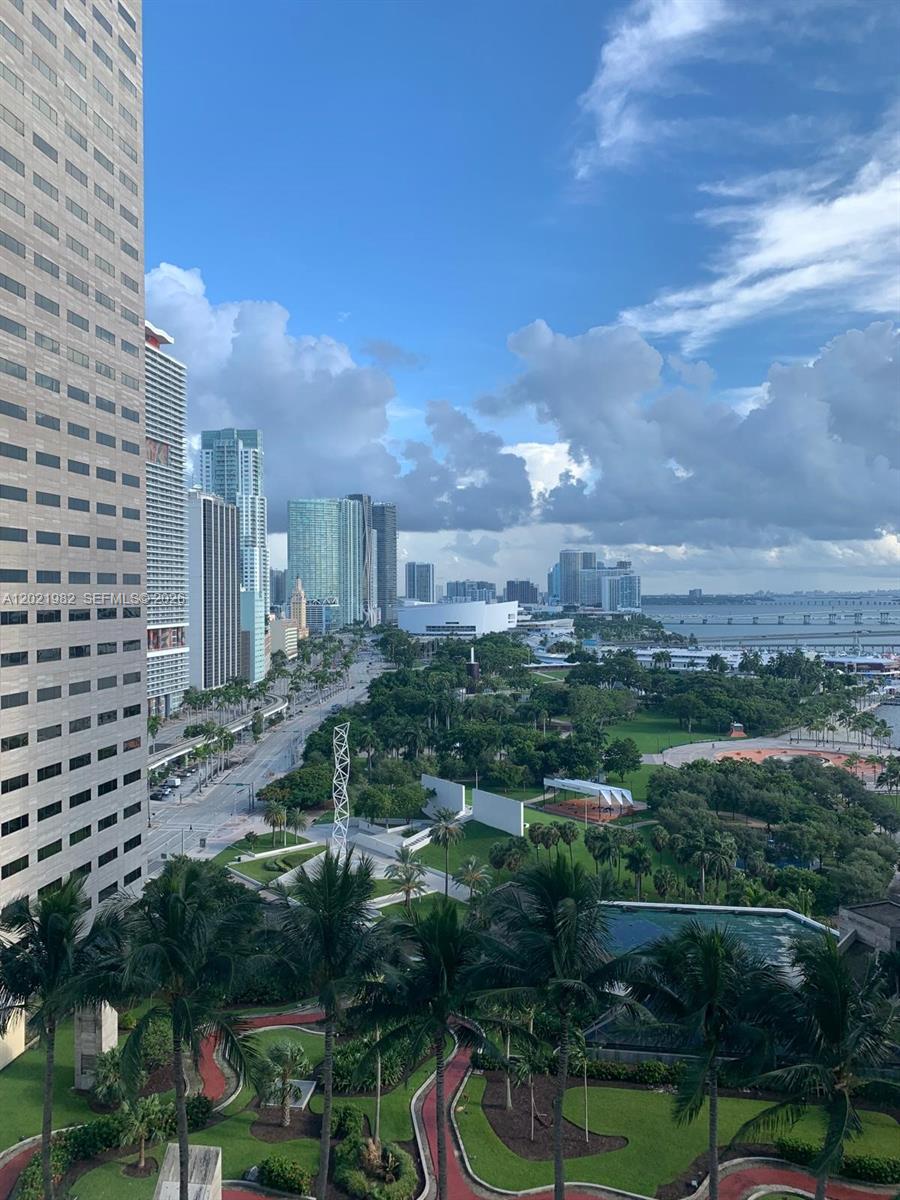 An elevated view of a city skyline, a park, and a bridge over the water — 325 S Biscayne Blvd # 2024, Miami FL 33131, MIAMI, FL