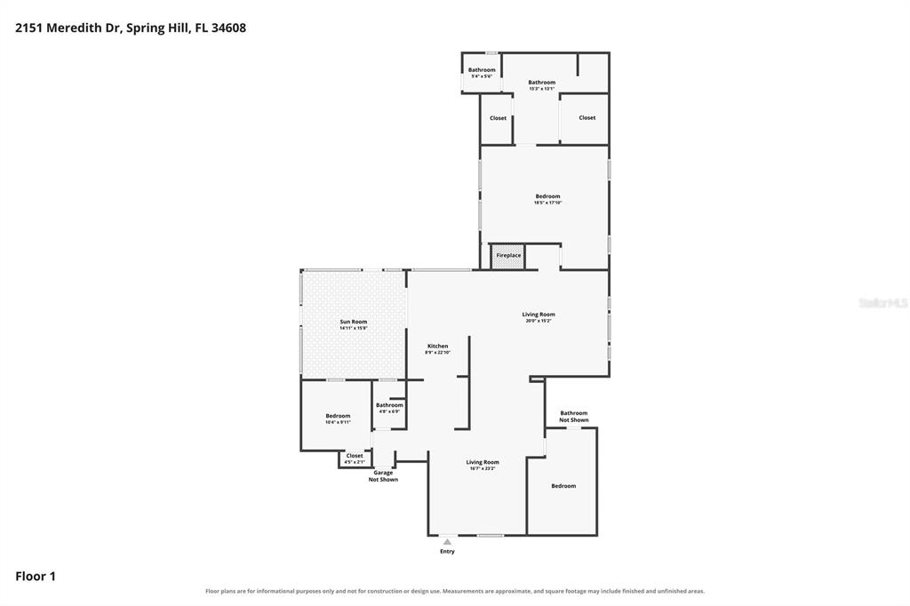 This is a floor plan of a single-story residential home with multiple bedrooms and bathrooms — 2151 MEREDITH DRIVE, SPRING HILL, FL