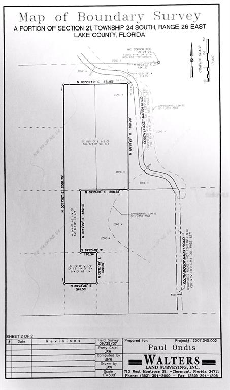 This is a boundary survey map for a portion of land in Lake County, Florida — S BOGGY MARSH ROAD, CLERMONT, FL