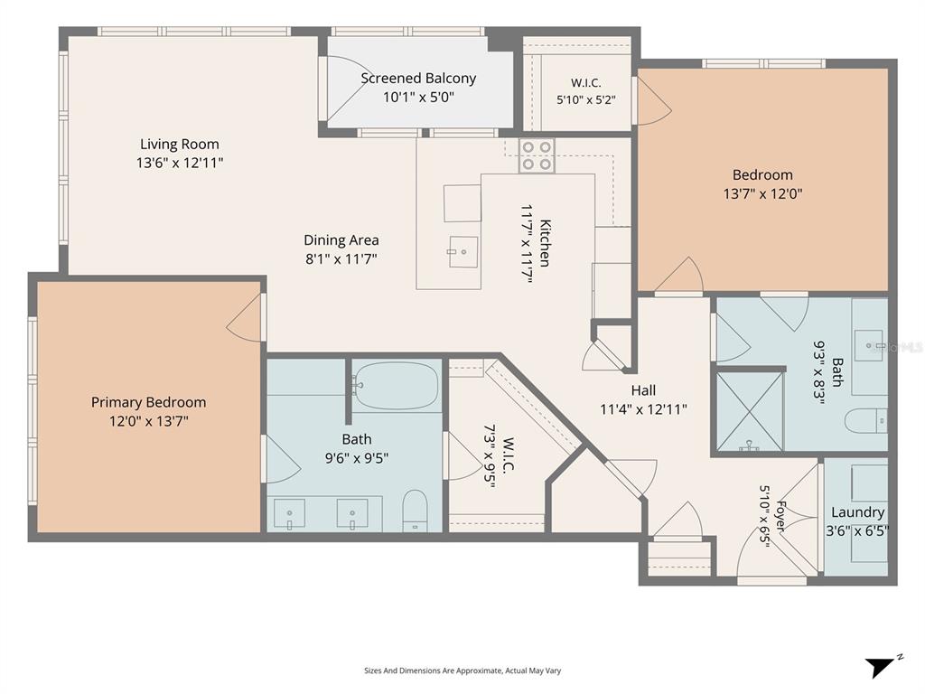 This is a floor plan of a two-bedroom apartment with two bathrooms and a balcony — 1700 RANCH ROAD UNIT B3-6215, NOKOMIS, FL