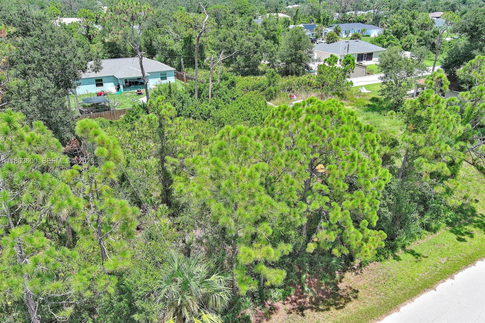An aerial view shows a wooded lot with pine trees next to a residential house — 11944 Brookside Ave, Port Charlotte FL 33981, PORT CHARLOTTE, FL