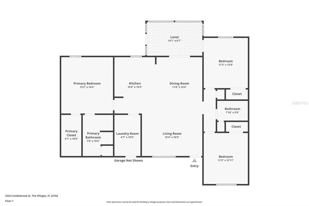 This is a floor plan of a single-story residential home with two bedrooms and a lanai — 3324 CANDLEBROOK STREET, THE VILLAGES, FL