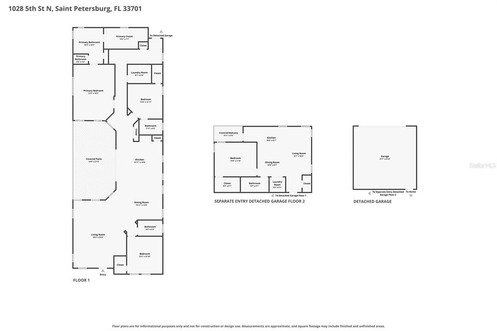 This floor plan shows the layout of a main house, a detached garage, and an apartment — 1028 5TH STREET N, ST PETERSBURG, FL