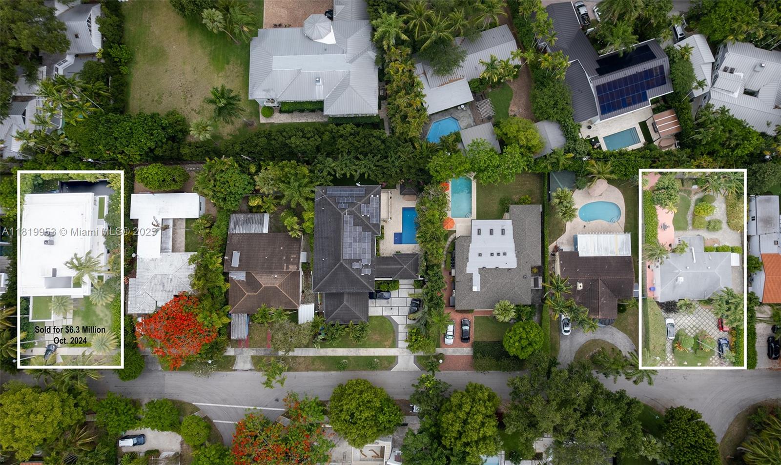 This aerial view shows several residential properties with swimming pools and lush landscaping — 4245 Braganza Ave, Miami FL 33133, MIAMI, FL