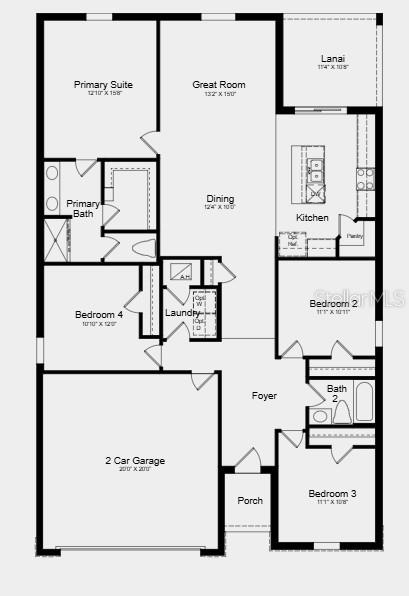 This is a floor plan for a single-story house with four bedrooms and a garage — 13654 TROPICAL BREEZE WAY, HUDSON, FL