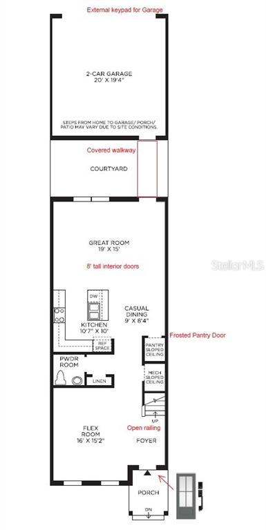 This is a floor plan for the first level of a home featuring a garage — 1831 PINECLIFF DRIVE, APOPKA, FL