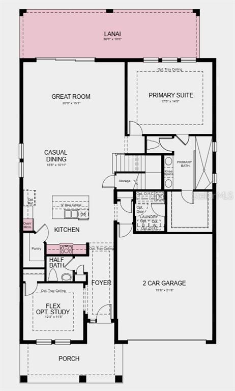 This floor plan shows a single-story home layout with a two-car garage, lanai, and porch — 5210 EDENMORE STREET, ST CLOUD, FL